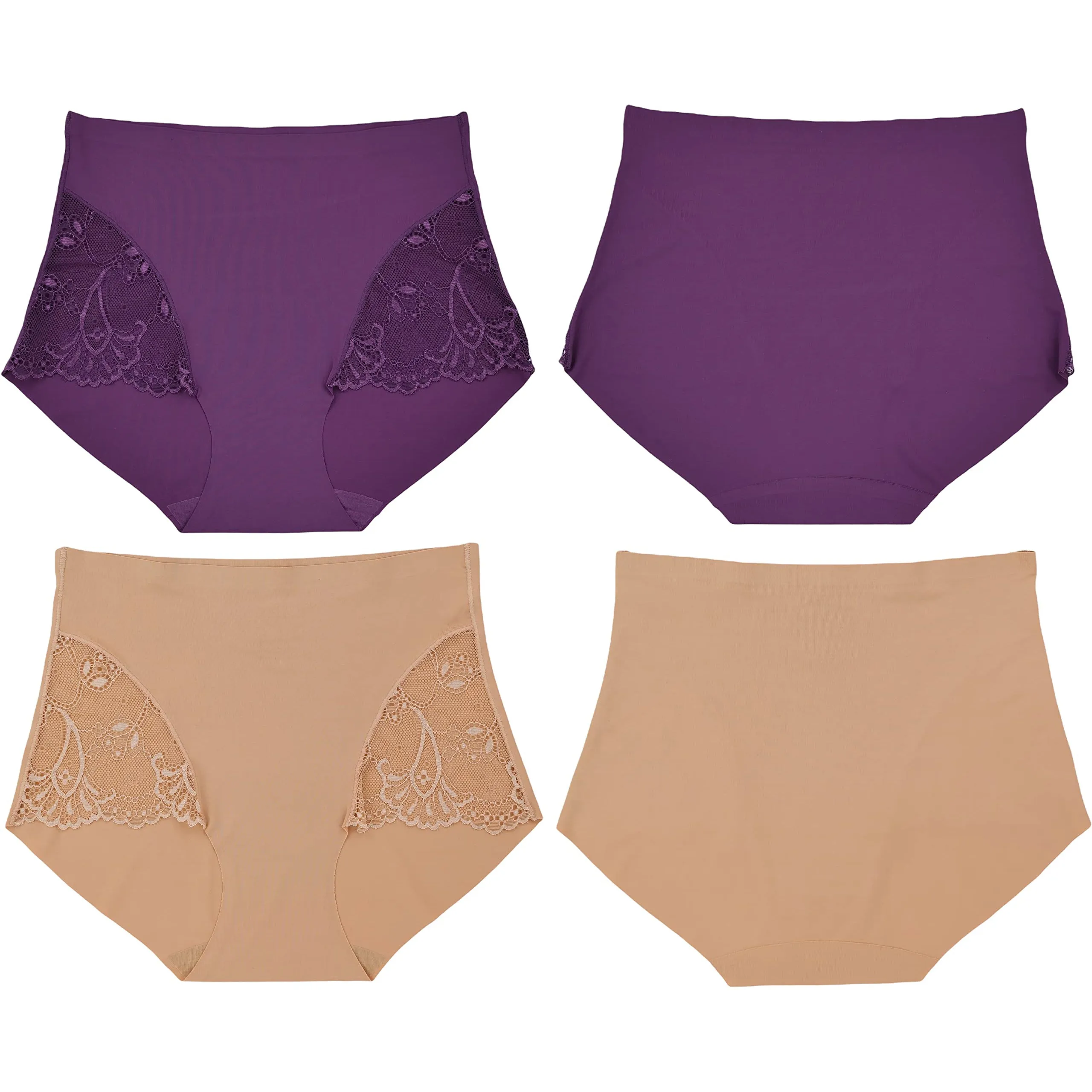 6-Pack: ToBeInStyle Women's High Waisted Seamless Laser Cut Side Lace Design Front Panties