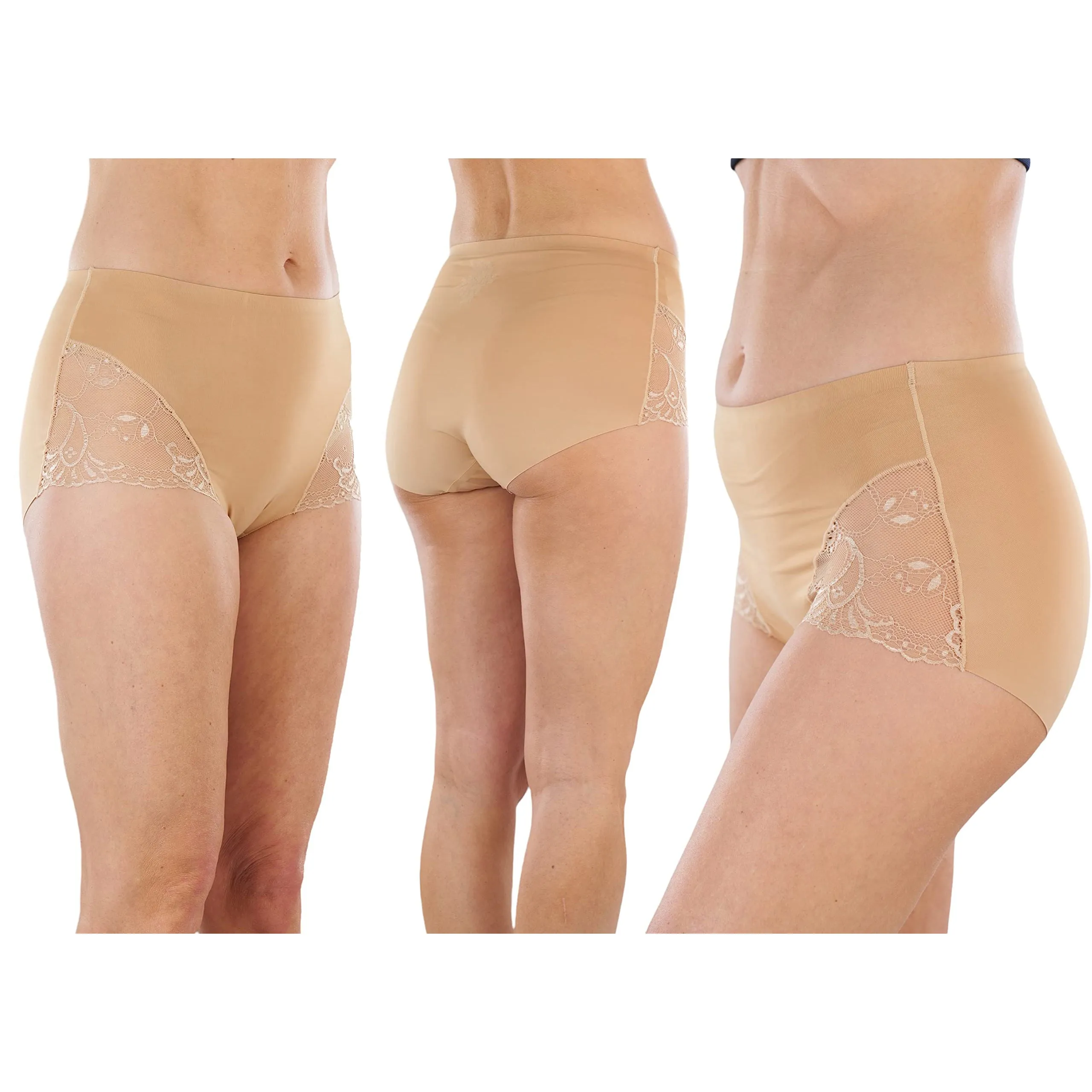 6-Pack: ToBeInStyle Women's High Waisted Seamless Laser Cut Side Lace Design Front Panties