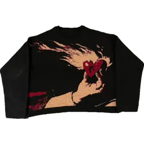 Back To School Joskaa 2024 Fall Fashion  Mens Women's Hip Hop goth Love flame abstract pattern Knitwear Sweaters Harajuku Loose Tops Streetwear Pullover Sweaters tops