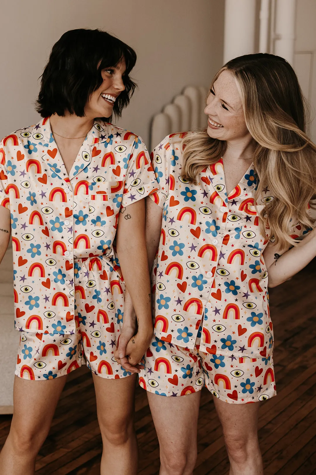 Beige Icons Satin Pajamas