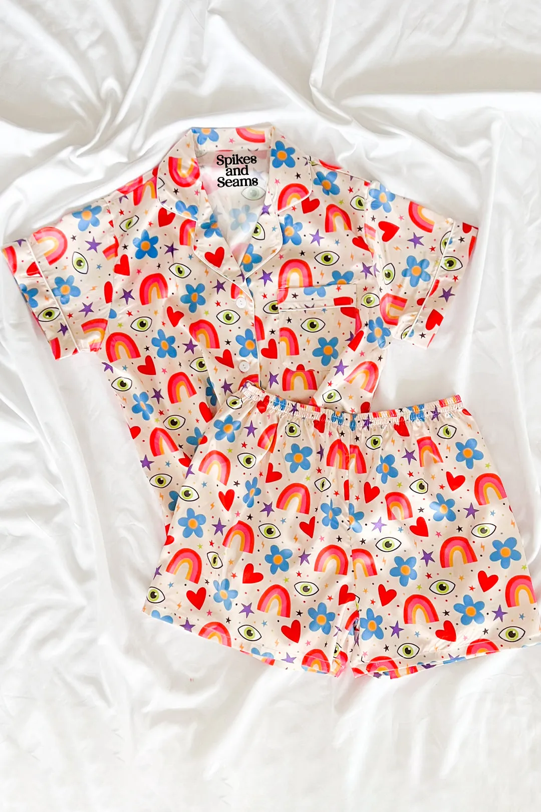 Beige Icons Satin Pajamas