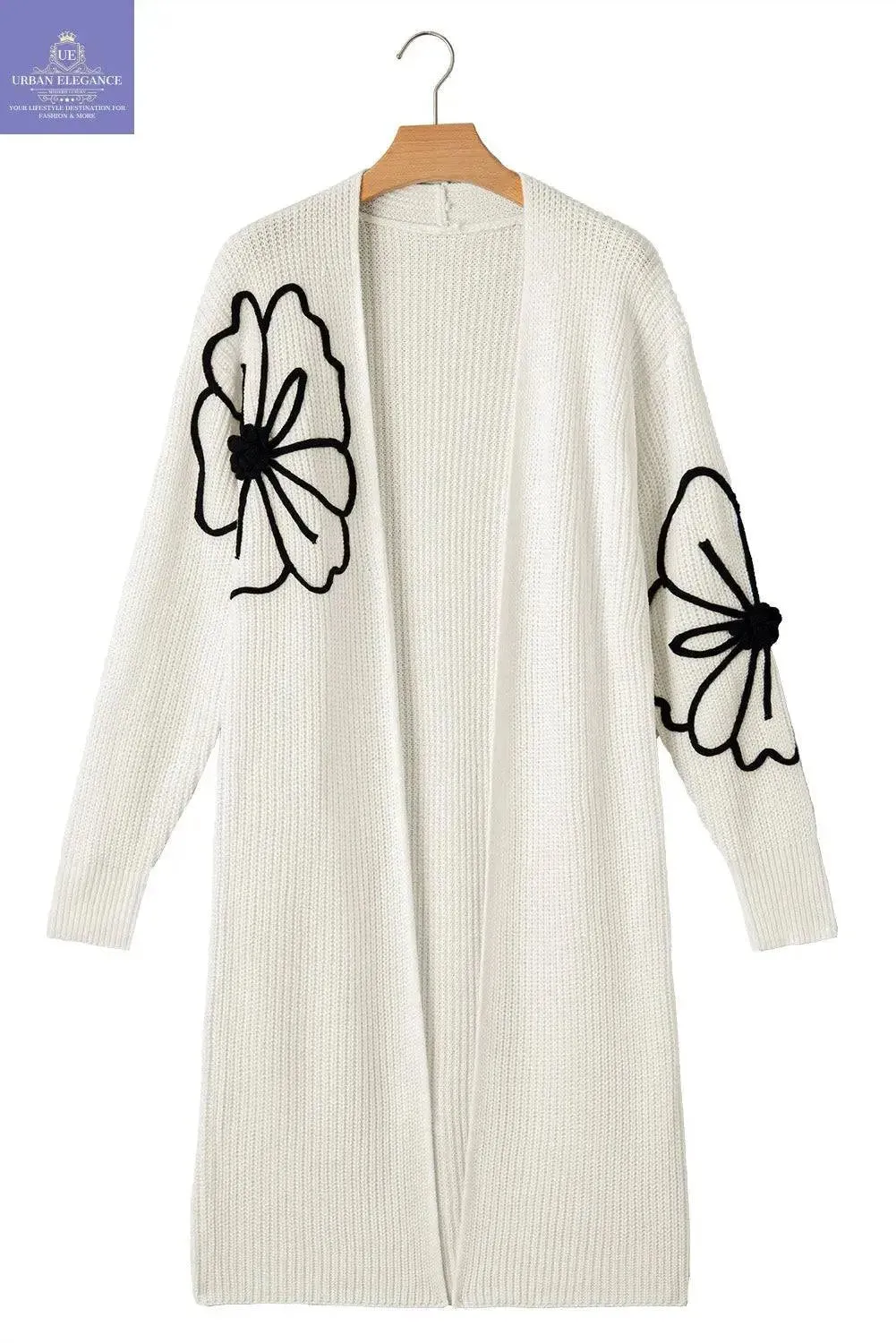 Black Floral Embroidered Open Front Cardigan
