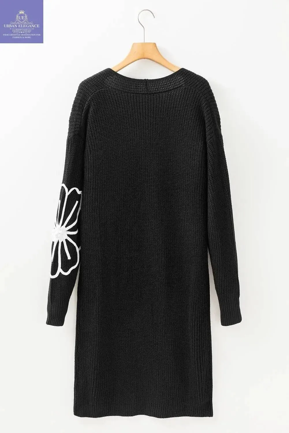 Black Floral Embroidered Open Front Cardigan