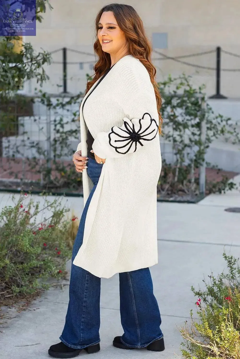 Black Floral Embroidered Open Front Cardigan