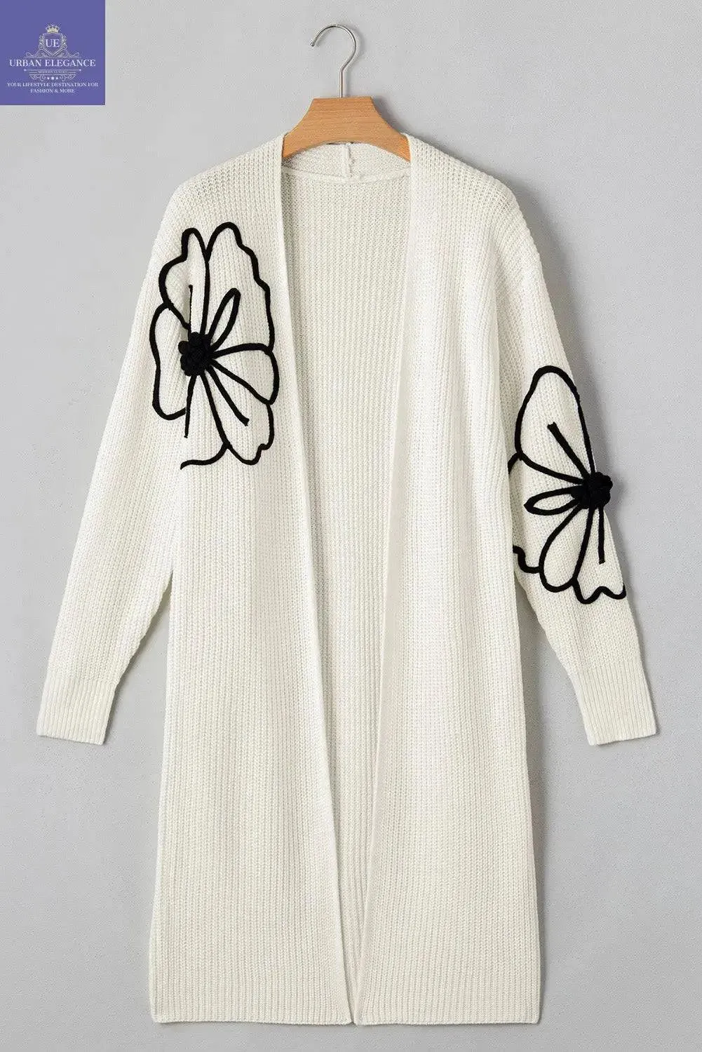 Black Floral Embroidered Open Front Cardigan