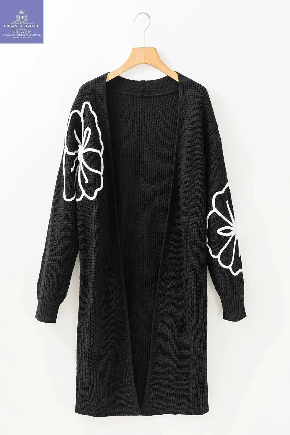 Black Floral Embroidered Open Front Cardigan