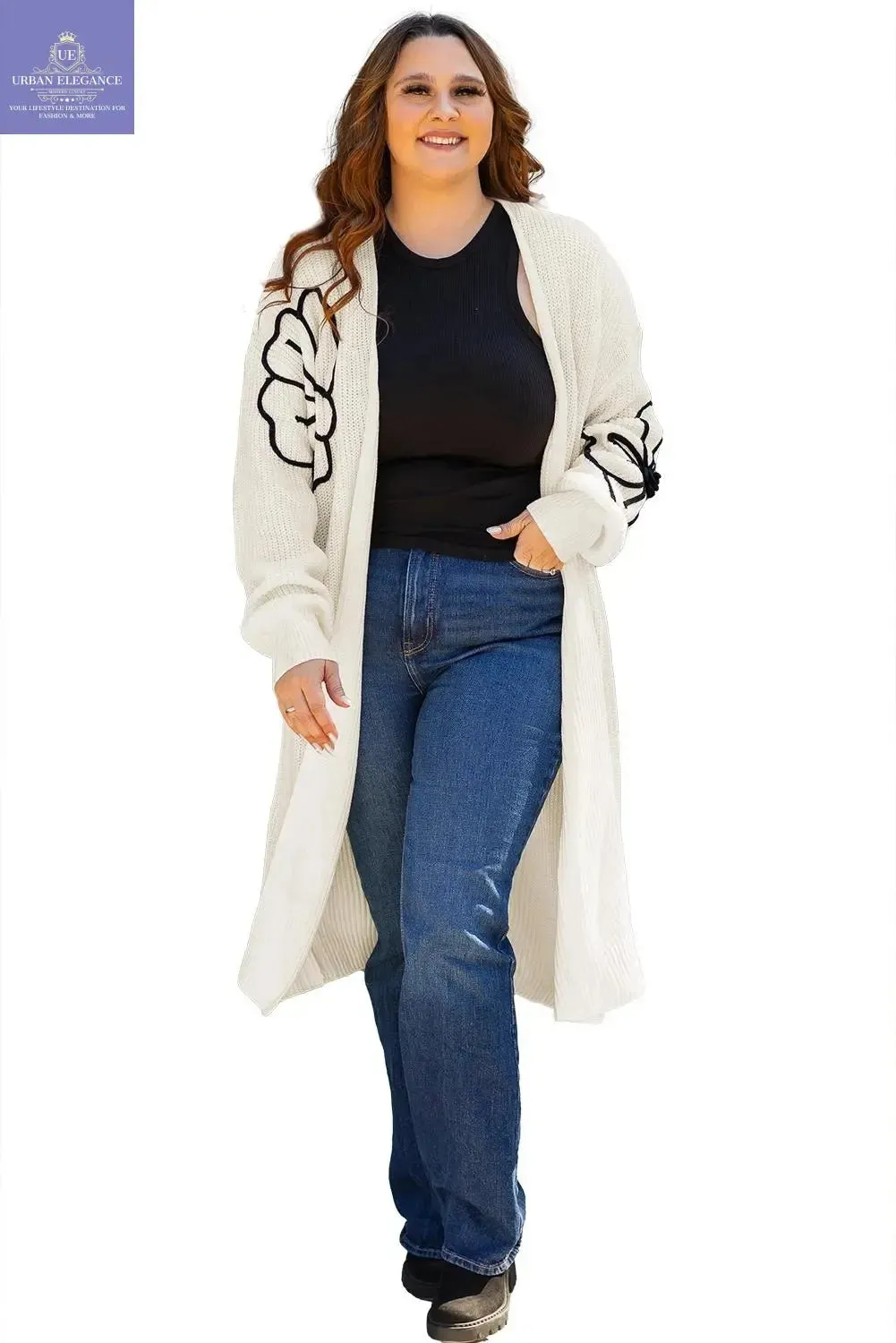 Black Floral Embroidered Open Front Cardigan