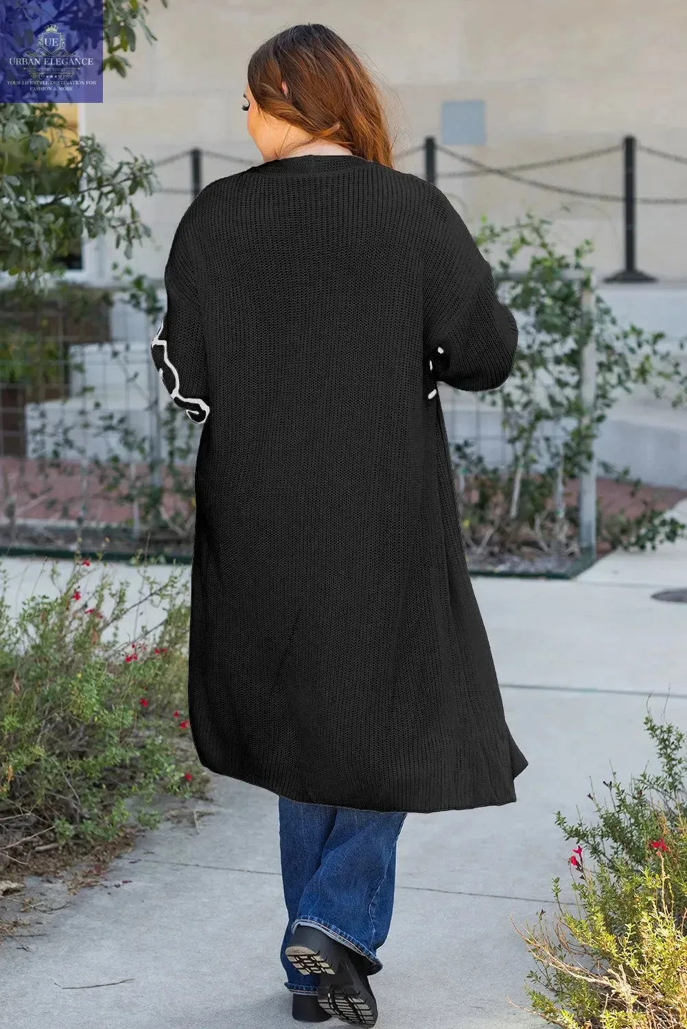 Black Floral Embroidered Open Front Cardigan