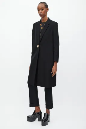 Black Mid Length One Button Coat