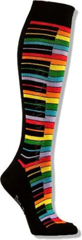 Black Rainbow Piano Keys Knee High Socks (Women's)