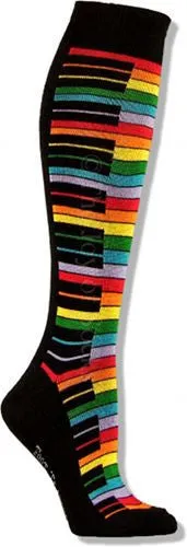Black Rainbow Piano Keys Knee High Socks (Women's)