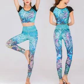 Buddha Stones 2Pcs Undersea World Mysterious Girl Gradient Color Print Top Pants Sports Fitness Yoga Women's Yoga Sets