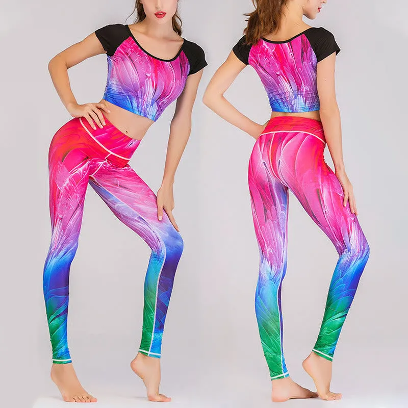 Buddha Stones 2Pcs Undersea World Mysterious Girl Gradient Color Print Top Pants Sports Fitness Yoga Women's Yoga Sets