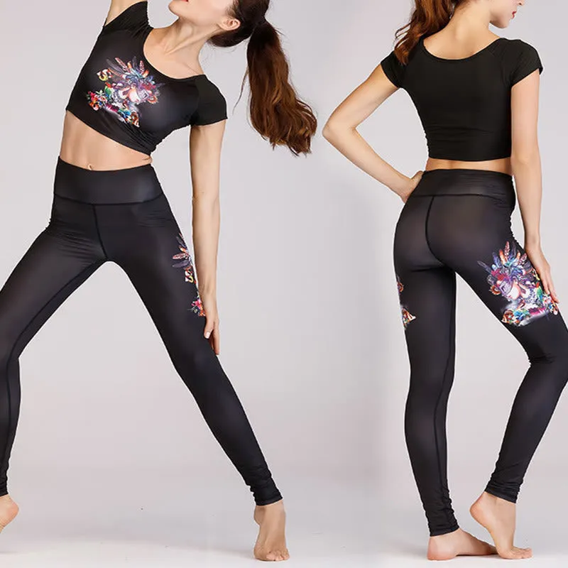 Buddha Stones 2Pcs Undersea World Mysterious Girl Gradient Color Print Top Pants Sports Fitness Yoga Women's Yoga Sets