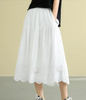 Casual Cotton Cut out embroidery loose fitting Women's Skirts DZA2007185