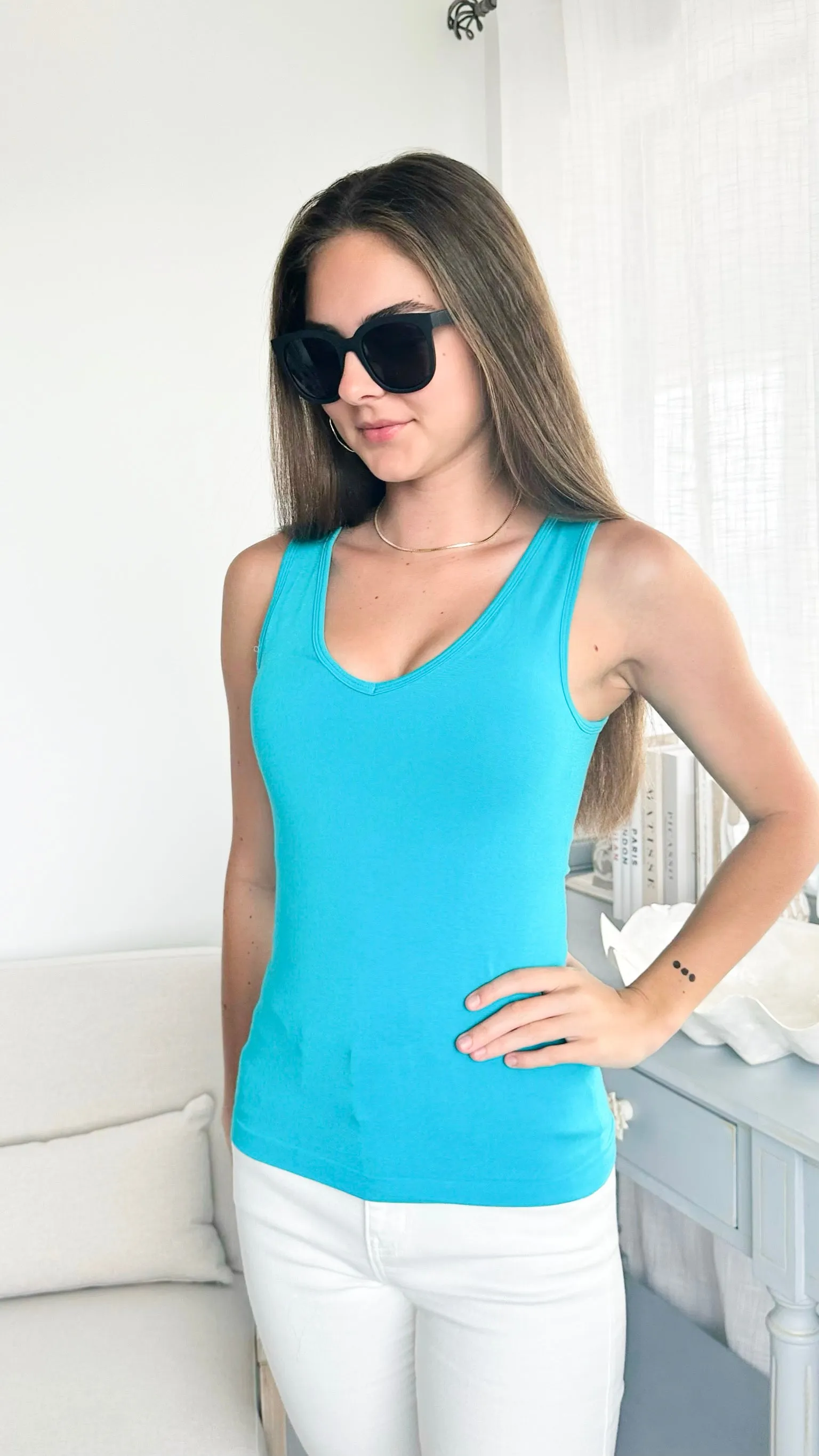 Crazy Beautiful Built In Bra Tank - Aqua