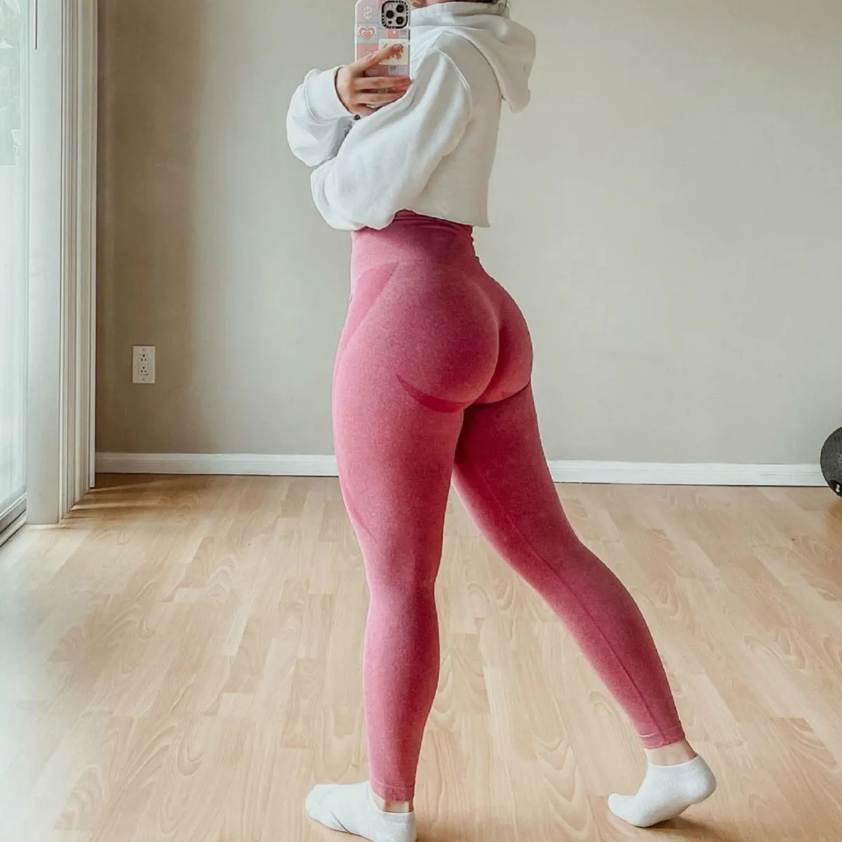 DEANWANGKT Contour Seamless Leggings Womens Butt' Lift Curves Workout Tights Yoga Pants Gym Outfits Fitness Clothing Sports Wear Pink