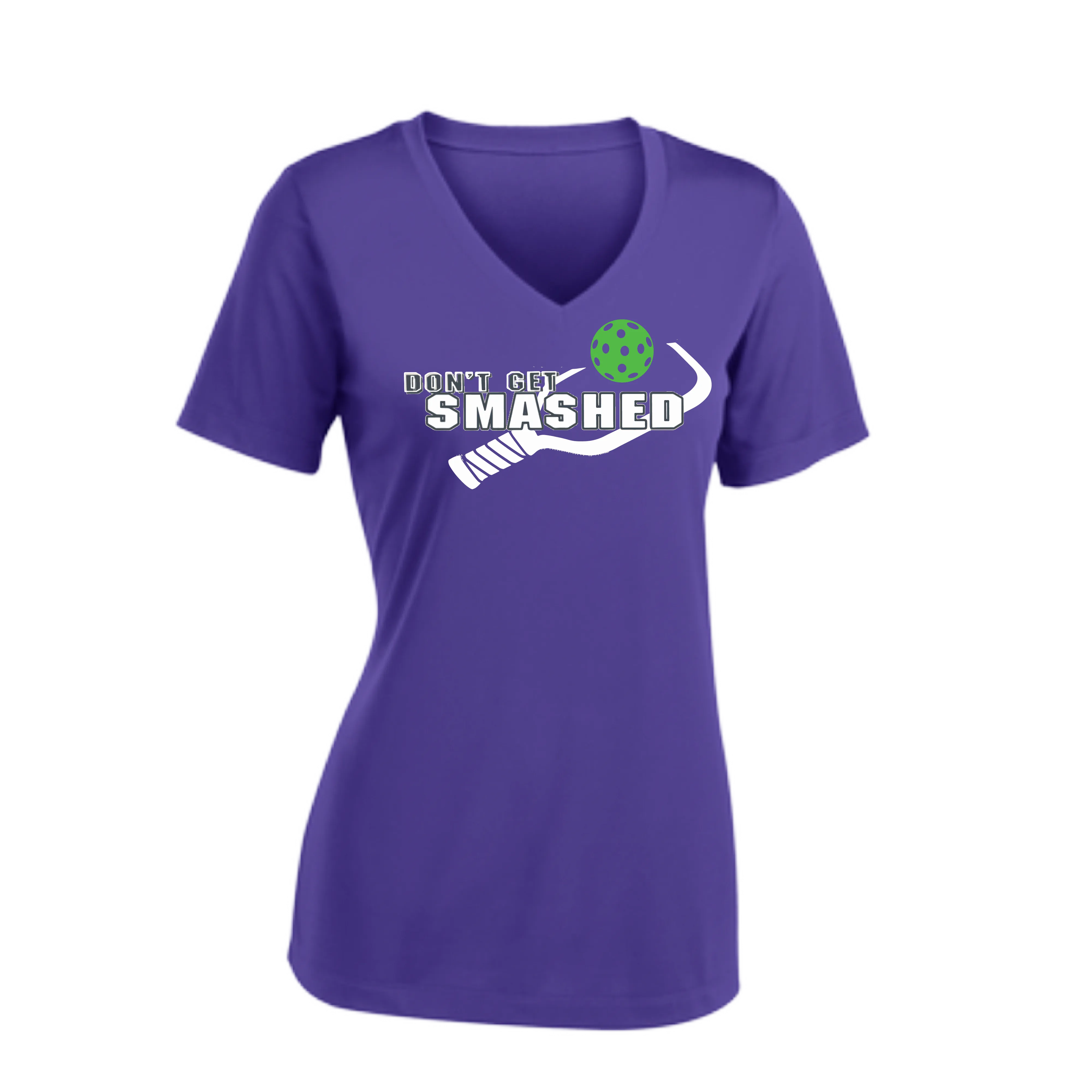 Don't Get Smashed Customizable Pickleballs (Red Green Rainbow) | Women's Short Sleeve V-Neck Pickleball Shirts | 100% Polyester