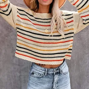 DressBetty - Stripe Printed Women Sweaters Casual Loose Long Sleeve Striped Color Block Knitted Pullover Y2k Jerseys Jumper