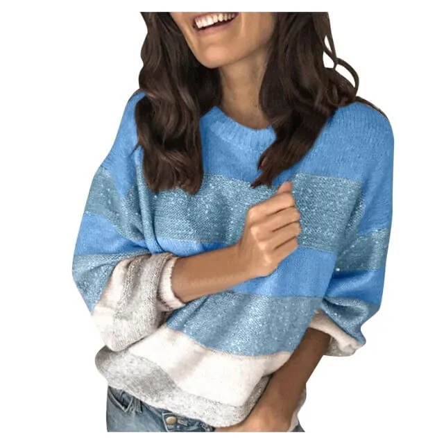 DressBetty - Sweaters Women Korean Harajuku Casual Loose Stripe Stitching Commute Jacquard Knitted Pullover Women Jumper