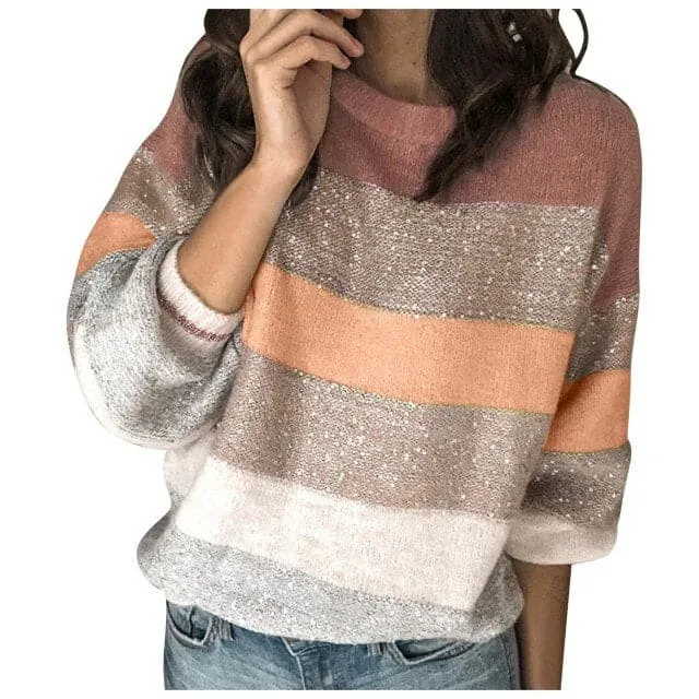 DressBetty - Sweaters Women Korean Harajuku Casual Loose Stripe Stitching Commute Jacquard Knitted Pullover Women Jumper