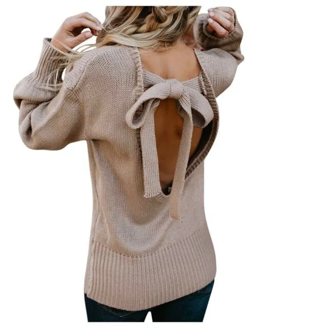 DressBetty - Women Sexy Backless Sweater New Fashion Long Sleeve Loose Bow Pullover Top Korean Harajuku Streetwear Jerseys