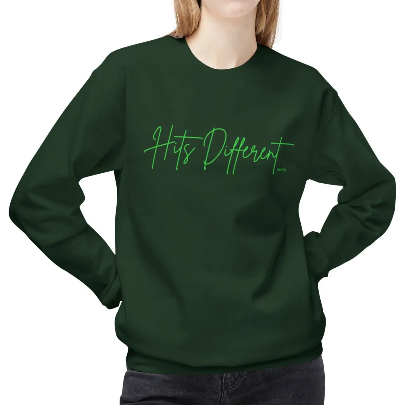 Eddy and Rita Women's Midweight Crewneck Sweatshirt - "Hits Different" Trendy Graphic Pullover