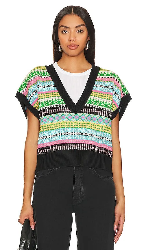 Essentiel Antwerp Envie Jacquard Pullover in Green,Pink