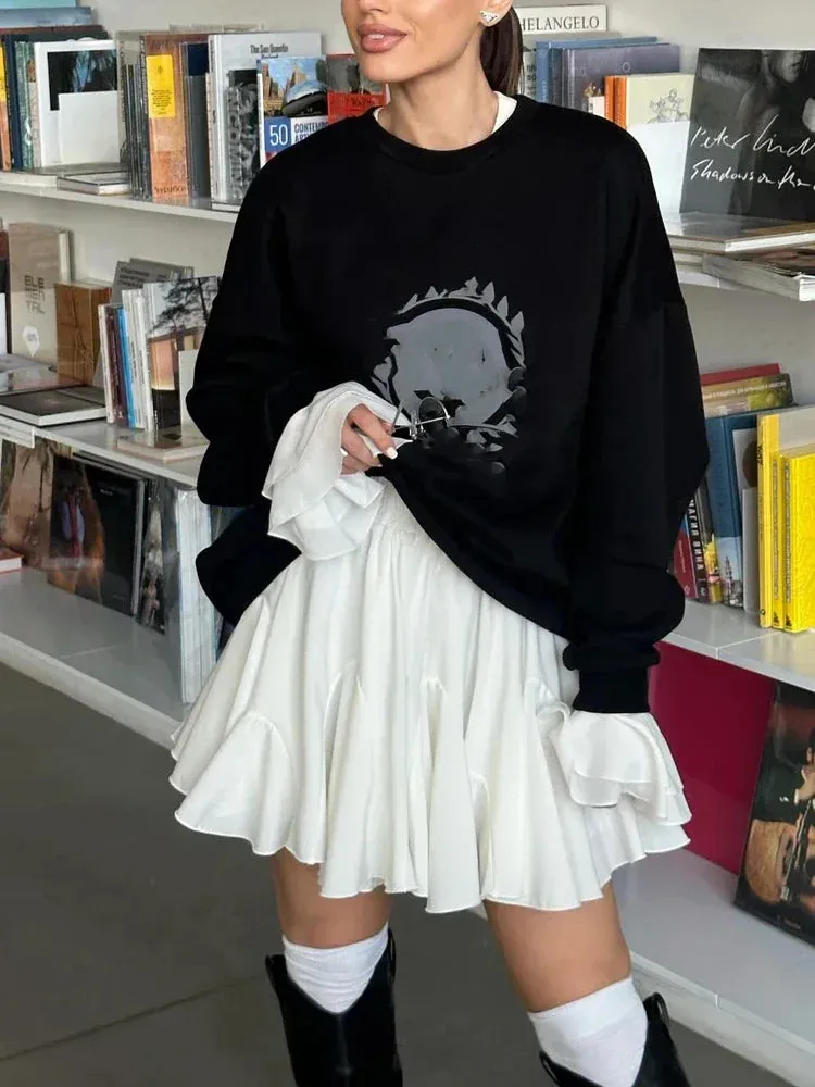 Girlary Elastic Waist Tutu Short Skirts Women A-line High Waist Sexy Cute Ruffle Vintage Tennis Skirt Summer White Women's Mini Skirt