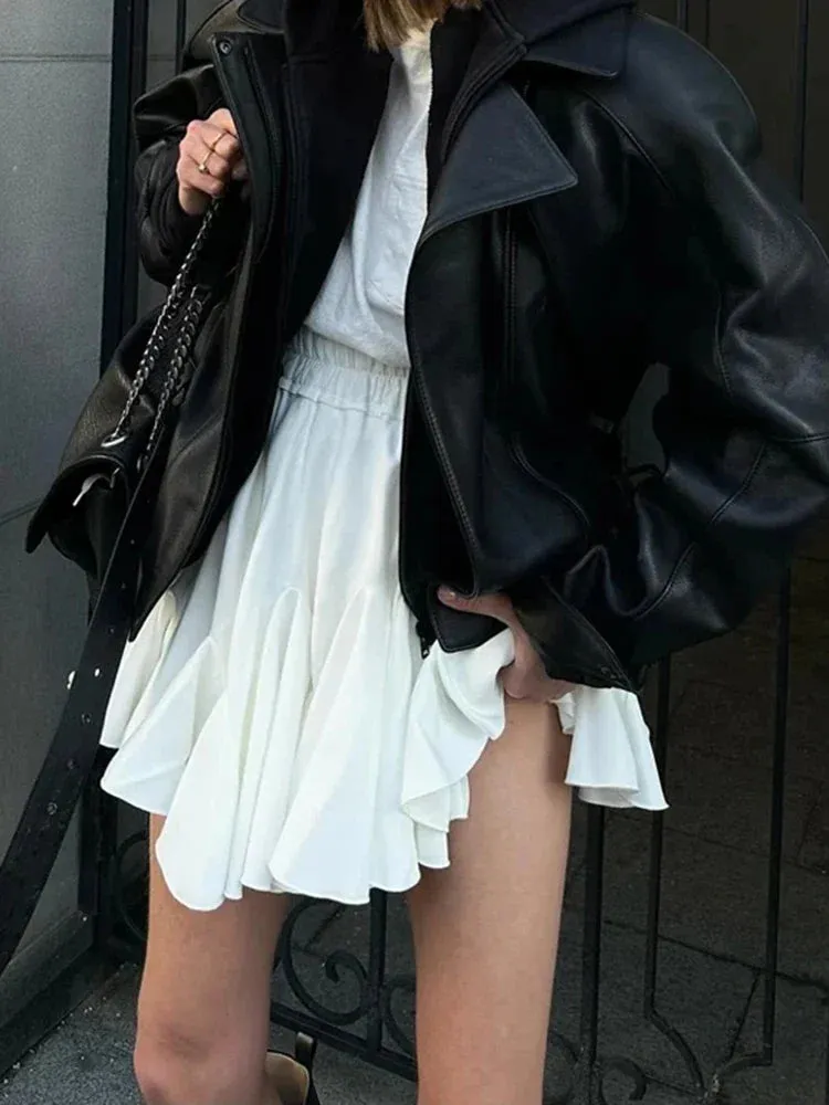 Girlary Elastic Waist Tutu Short Skirts Women A-line High Waist Sexy Cute Ruffle Vintage Tennis Skirt Summer White Women's Mini Skirt