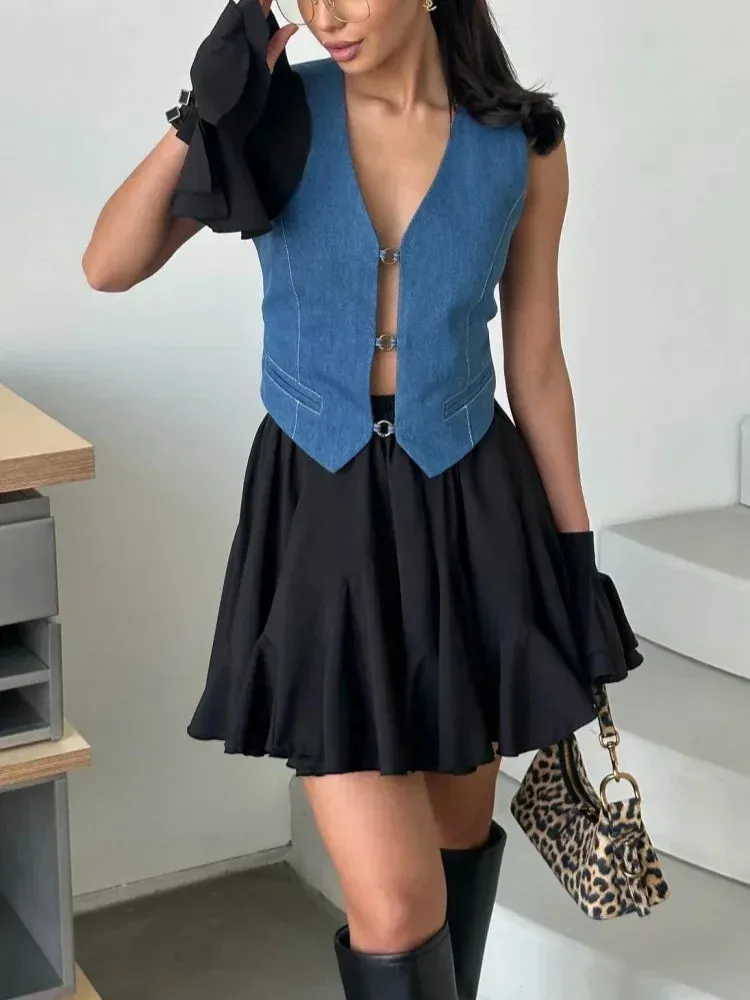 Girlary Elastic Waist Tutu Short Skirts Women A-line High Waist Sexy Cute Ruffle Vintage Tennis Skirt Summer White Women's Mini Skirt
