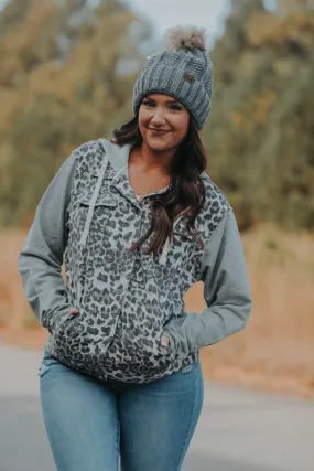 Heather Grey & Leopard Hooded Jacket In Regular & Curvy