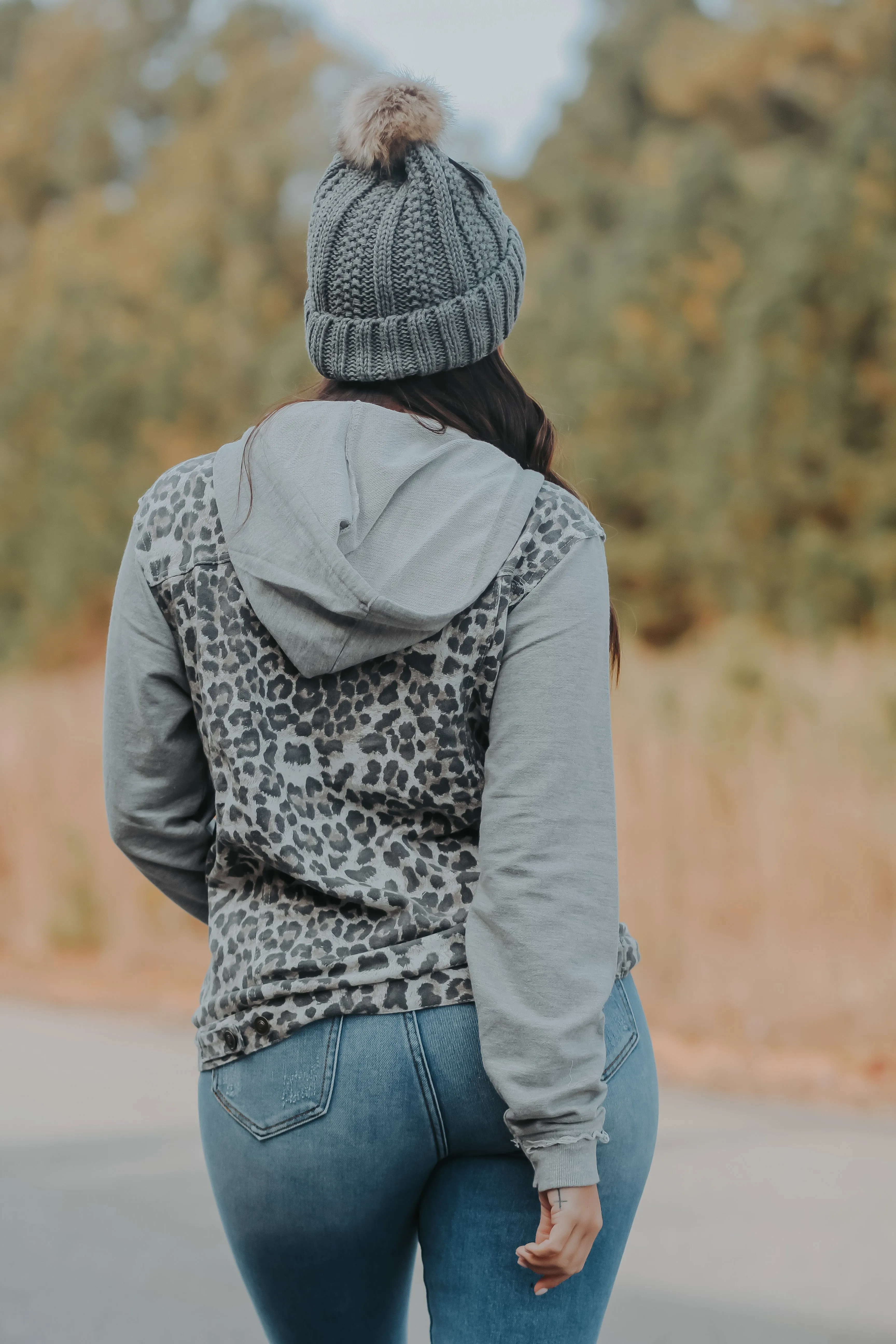 Heather Grey & Leopard Hooded Jacket In Regular & Curvy