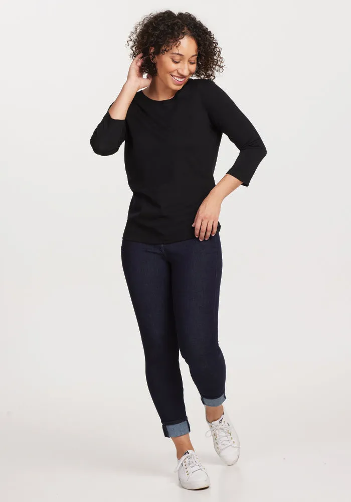Jenny 3/4 Sleeve Crew Neck - Black