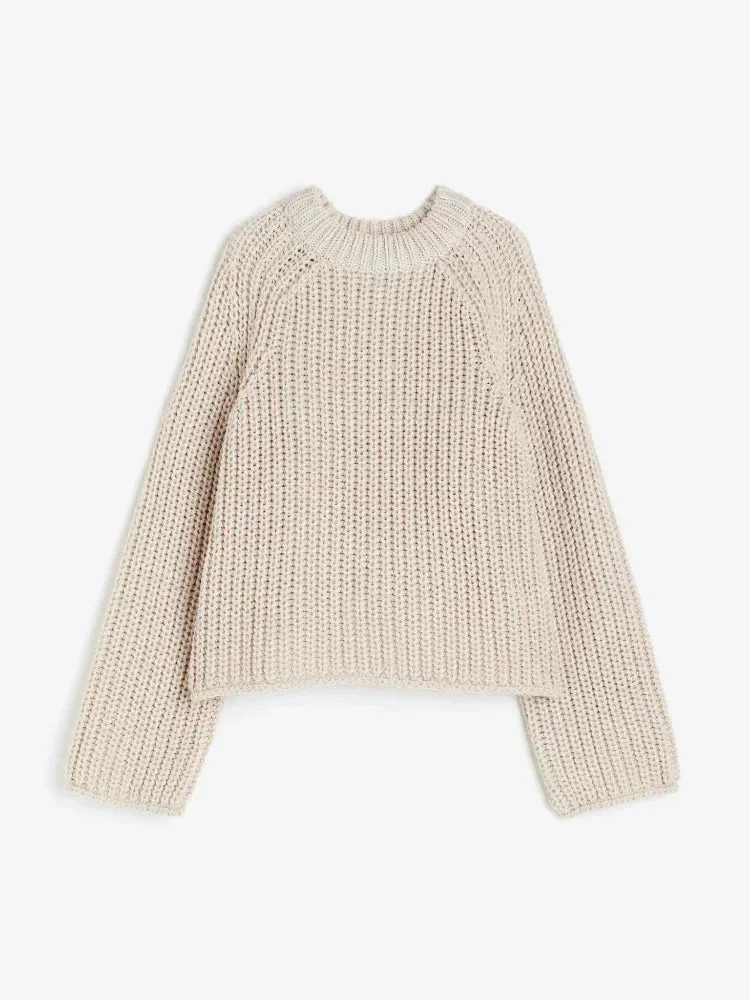 Joskaa Oversized Long Sleeve O-neck Knitted Pullover For Women Fashion Thick Short Crochet Sweaters Autumn Warm Lady Chic Outerwear