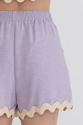 Lavender High Waisted Shorts with Ric Rac Trim