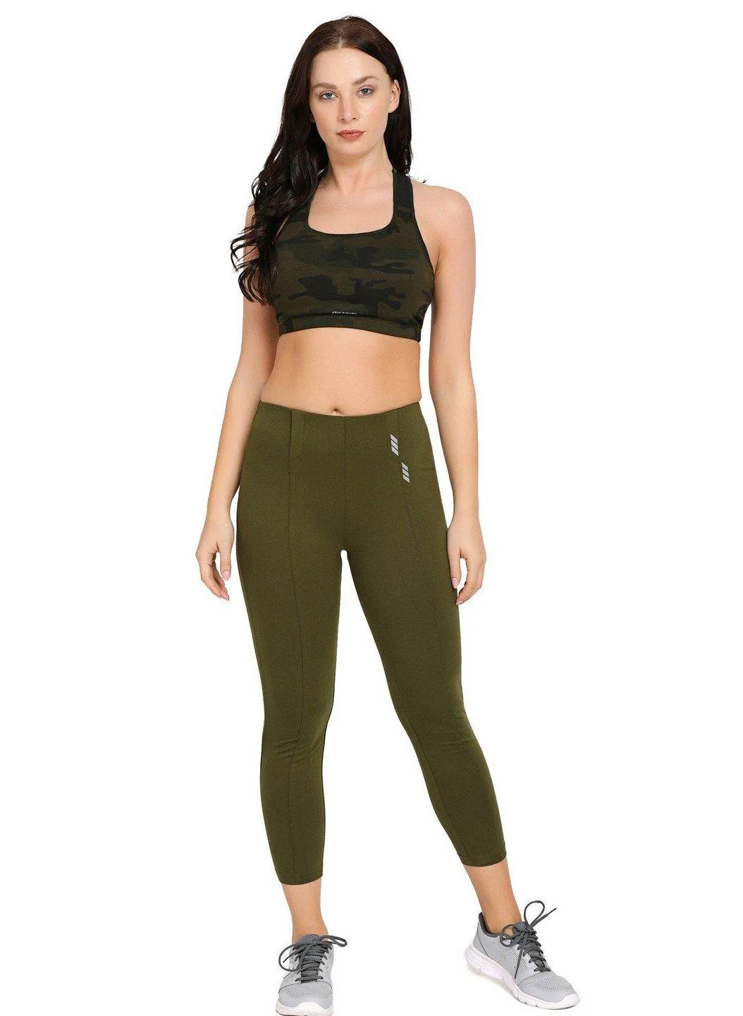 Lovable Green Cotton Ankle Length Tights Yoga Pants