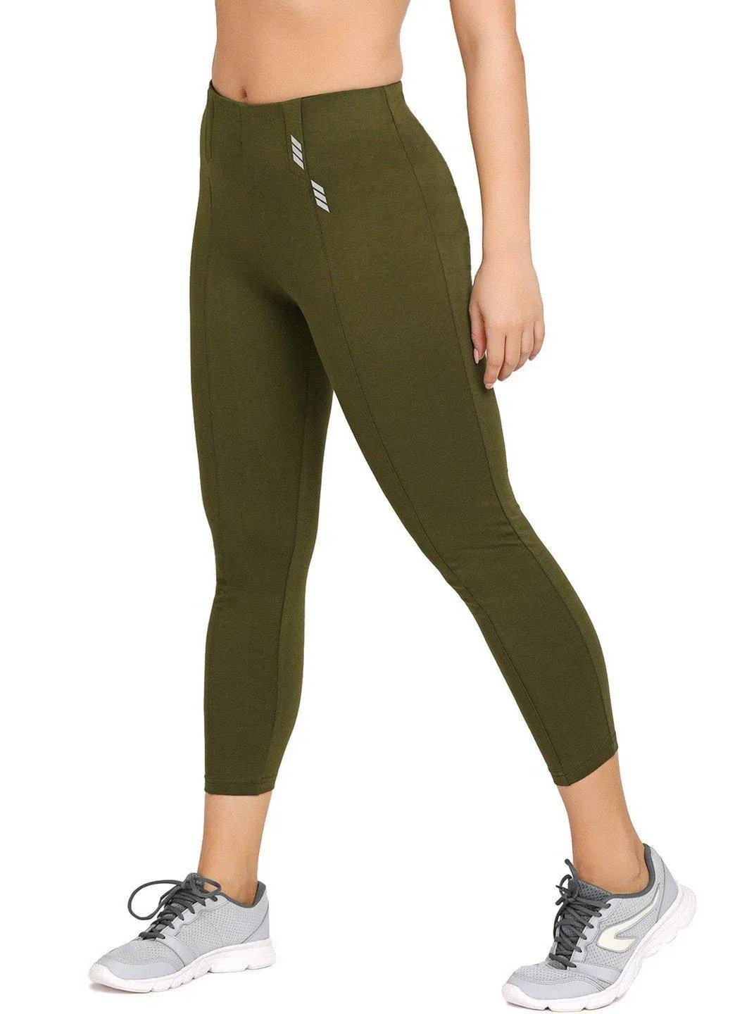 Lovable Green Cotton Ankle Length Tights Yoga Pants