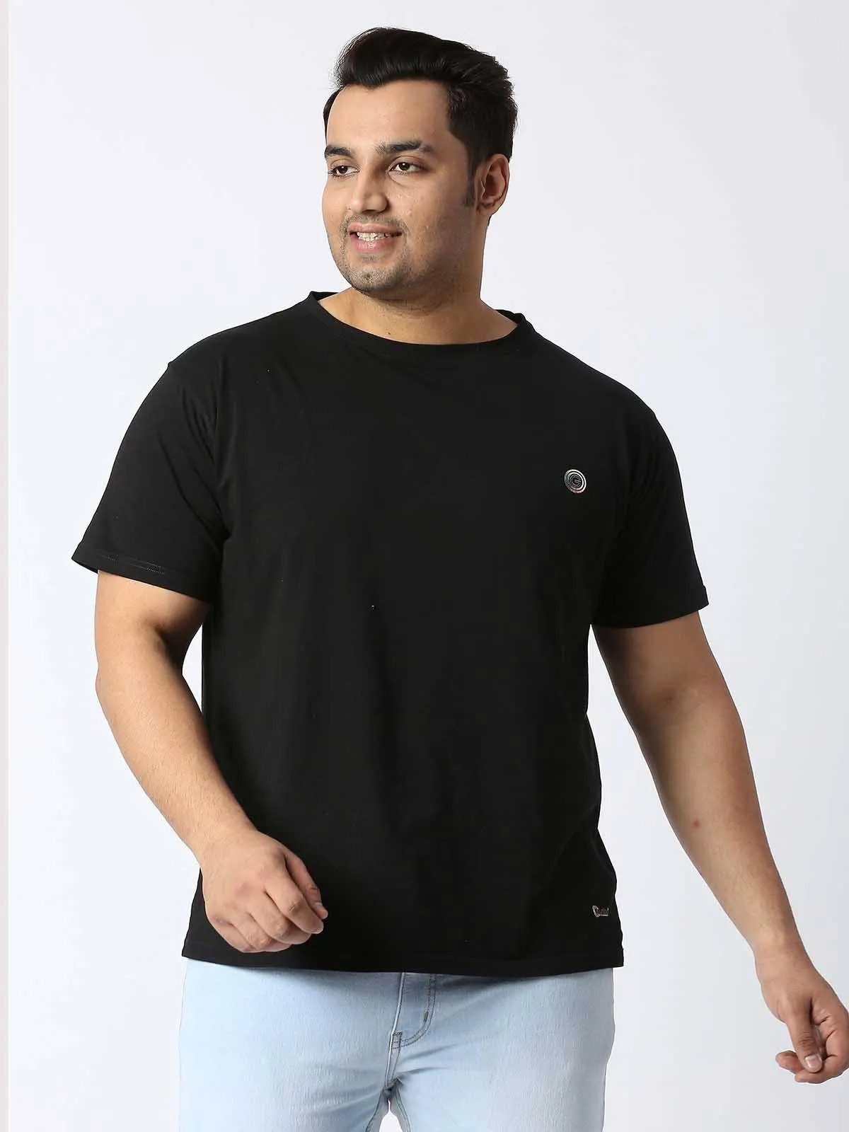 Men Plus Size Black Bonsai Tree Printed Round Neck T-Shirt.