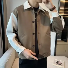 Men's Jacket Fried Street Vintage Colorblocking Workwear Jacket Autumn Lapel Jacket