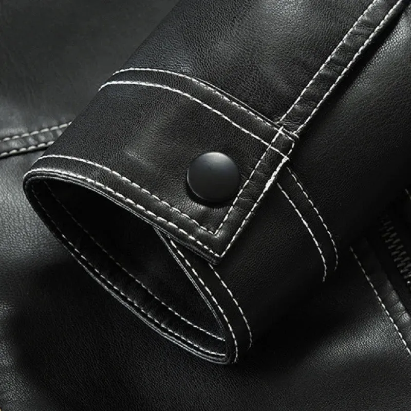 Men's Zipper Stand Collar Leather Jackets Windproof Waterproof Outwear Coats Motorcycle Bilker Jacket Fit Slim Baseball Clothes