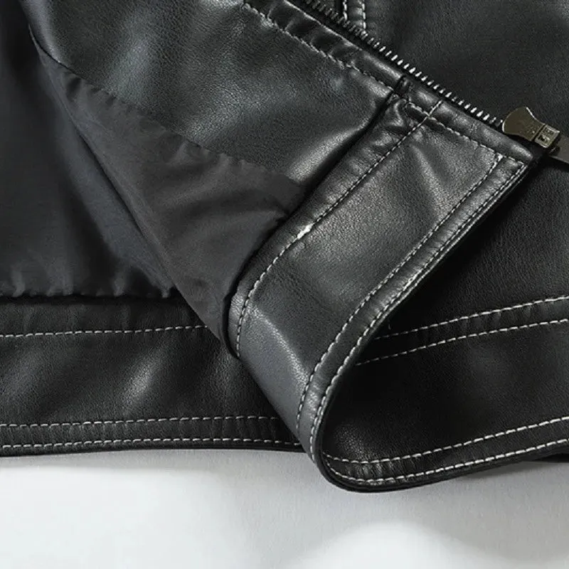 Men's Zipper Stand Collar Leather Jackets Windproof Waterproof Outwear Coats Motorcycle Bilker Jacket Fit Slim Baseball Clothes