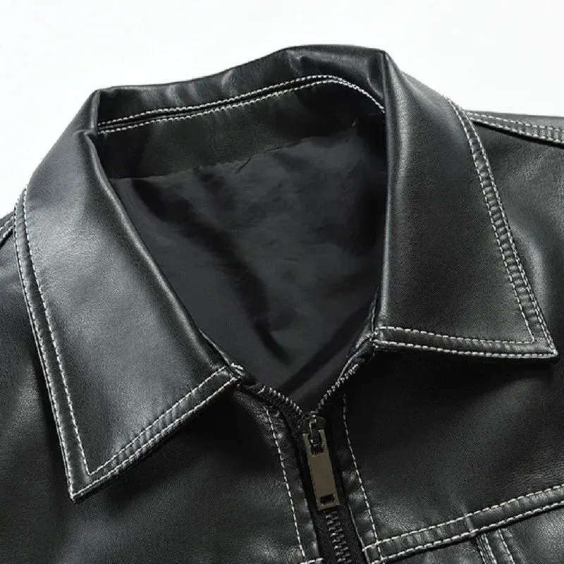 Men's Zipper Stand Collar Leather Jackets Windproof Waterproof Outwear Coats Motorcycle Bilker Jacket Fit Slim Baseball Clothes