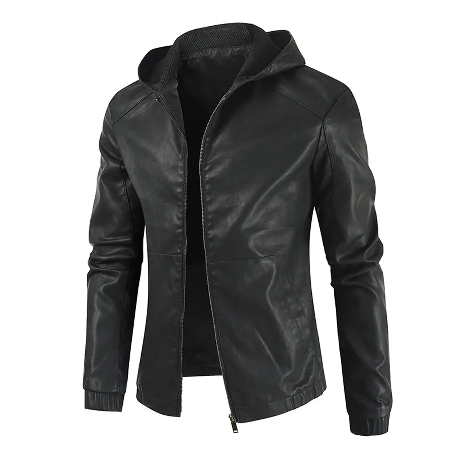 Men's Zipper Stand Collar Leather Jackets Windproof Waterproof Outwear Coats Motorcycle Bilker Jacket Fit Slim Baseball Clothes