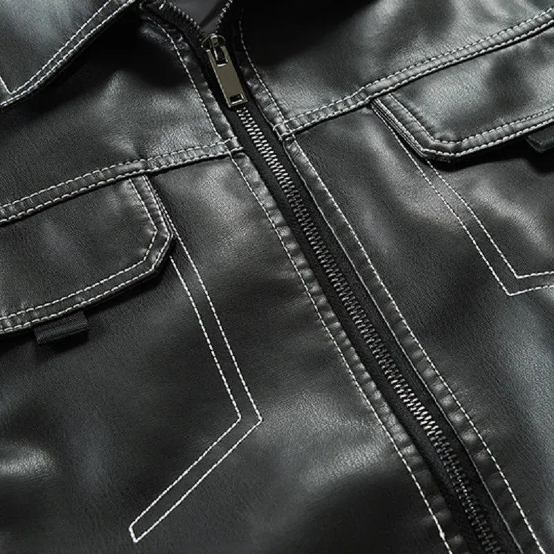 Men's Zipper Stand Collar Leather Jackets Windproof Waterproof Outwear Coats Motorcycle Bilker Jacket Fit Slim Baseball Clothes