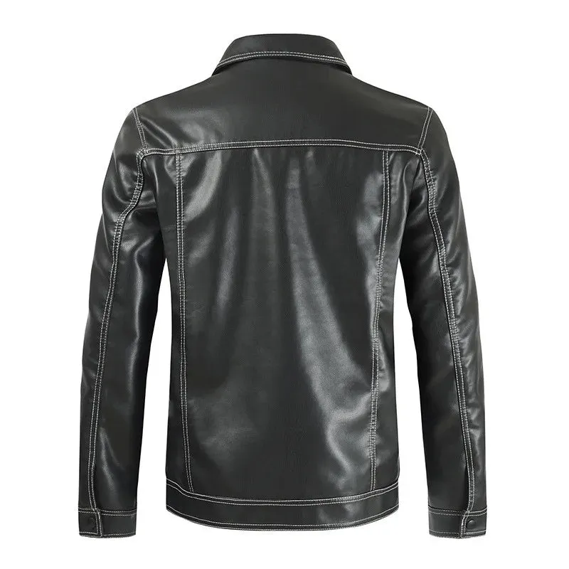 Men's Zipper Stand Collar Leather Jackets Windproof Waterproof Outwear Coats Motorcycle Bilker Jacket Fit Slim Baseball Clothes