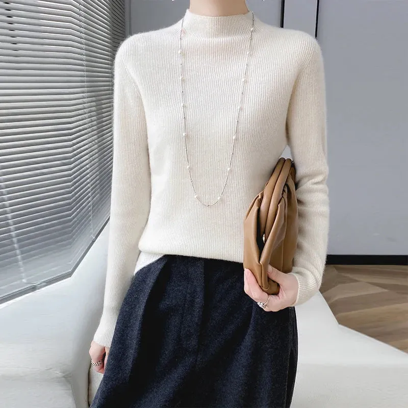 Merino Women's Half-Neck Pullover Slim Knit Bottoming Long Sleeve Cashmere Sweater
