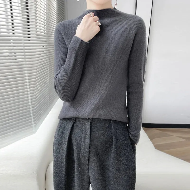 Merino Women's Half-Neck Pullover Slim Knit Bottoming Long Sleeve Cashmere Sweater