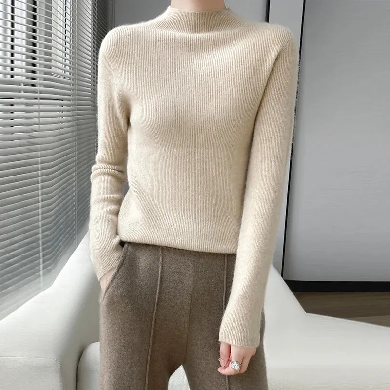 Merino Women's Half-Neck Pullover Slim Knit Bottoming Long Sleeve Cashmere Sweater