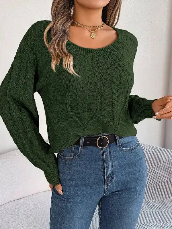 New autumn and winter casual solid color twist long-sleeved pullover sweater